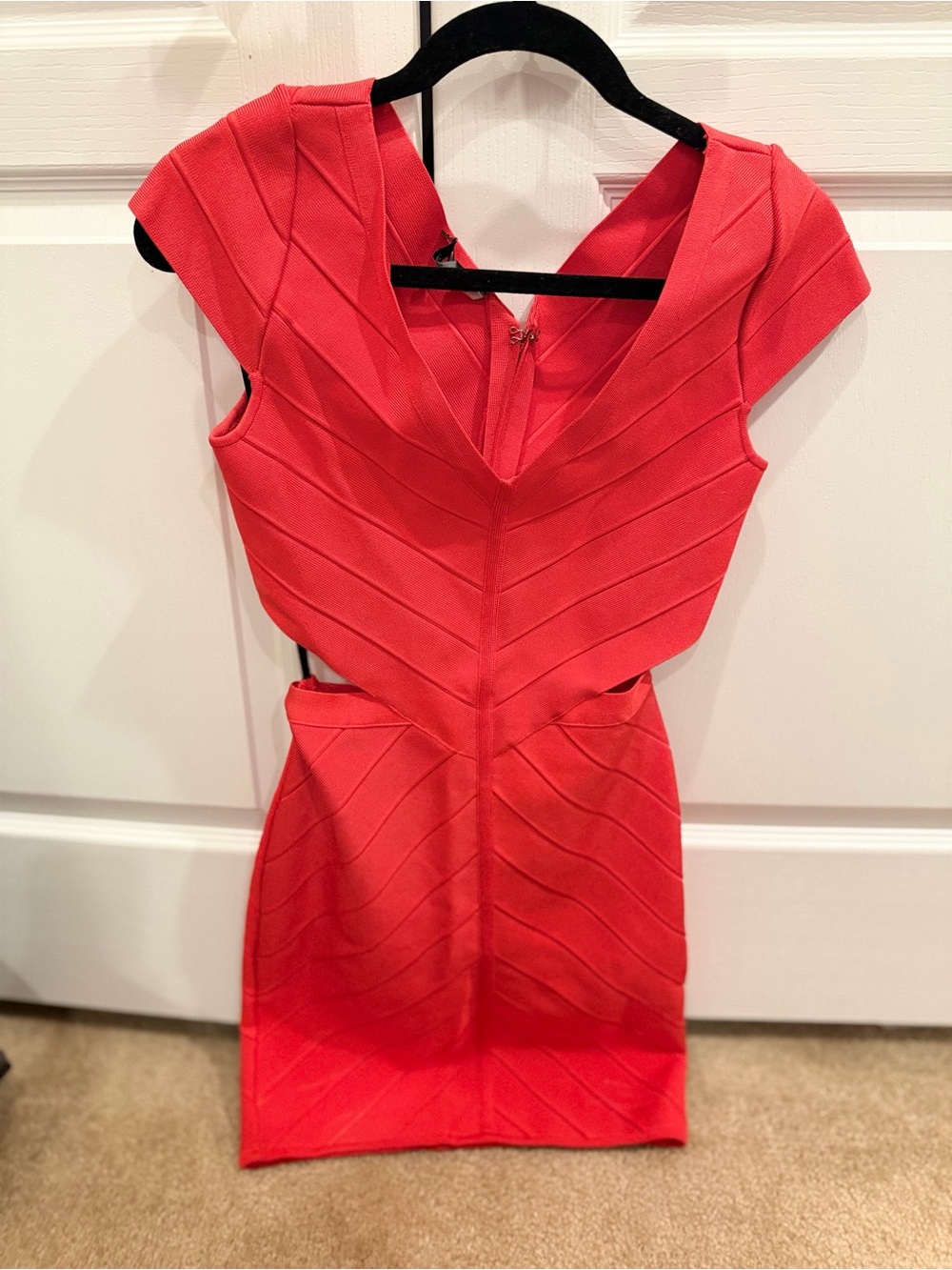 bebe Scarlet Red V-Neck Bandage Mini Dress